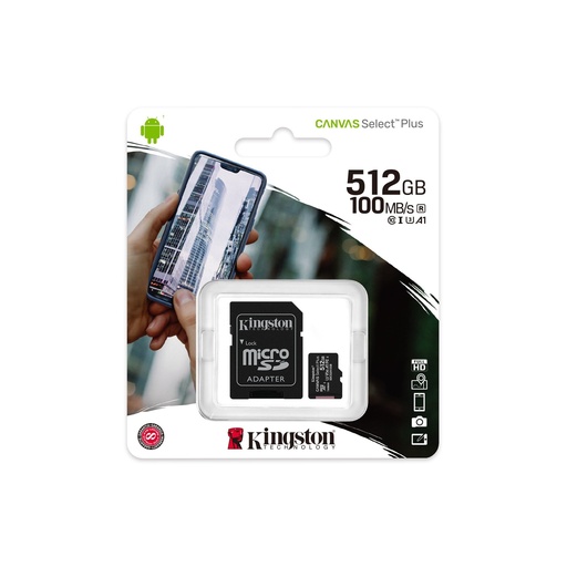 [204550] MEMORIA MICRO SD KINGSTON 512GB MICROSD CLASE 10 CON ADAPTADOR 100MBPS
