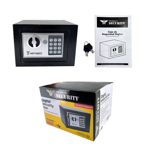 [204936] CAJA DE SEGURIDAD DIGITAL | 17 X 23 CM | NEGRO | SECURITY | CODIGO DE 3 A 8 DIGITOS | 2 LLAVES INCLUIDAS | BATERIAS NO INCLUIDAS | A307-SFB4-6L