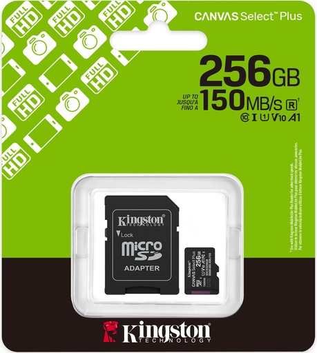 [205012] MEMORIA MICRO SD KINGSTON 256GB CANVAS SELECT PLUS SDXC CLASE 10 C|ADAPTADOR