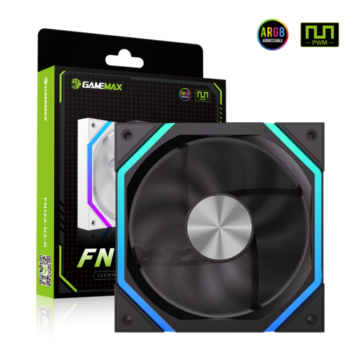 [205053] FANCOOLER VENTILADOR GAMEMAX FN12A-N2 HIGH PERFORMANCE LED RGB 800-1600 RPM 12CM NEGRO