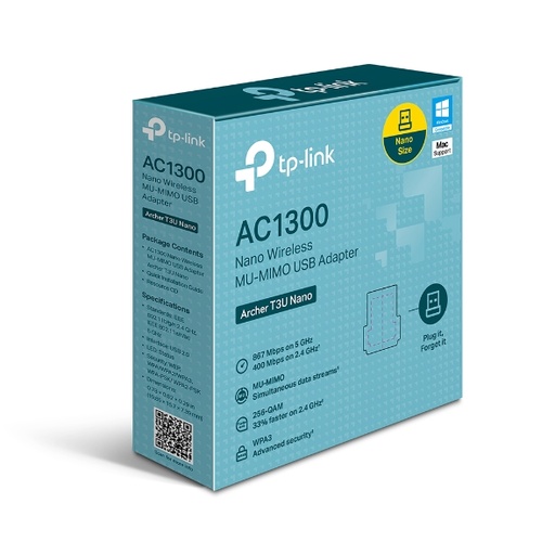 [205081] ADAPTADOR MINI TPLINK T3U NANO AC1300 USB 3.0 WIFI 1267MBPS DUALBAND MU-MIMO
