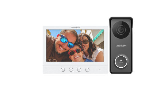 [205095] KIT DE VIDEO PORTERO TURBOHD HIKVISION | DS-KIS213 | PANTALLA LCD A COLOR 7" | FRENTE DE CALLE METALICO | CAMARA 720P 1MP | 117° DE VISION GRAN ANGULAR | AUDIO